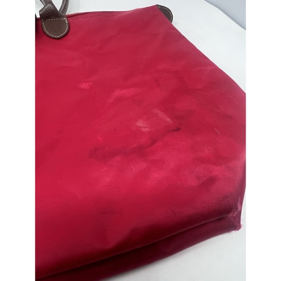 LONGCHAMP Le Pliage Large Red Nylon Packable Tote Bag Purse Leather Top Handle - Picture 4 of 11